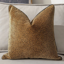 Load image into Gallery viewer, Glamorous Animal Prints Cushion Covers by Allthingscurated featured 6 animal print designs in tiger stripes, cheetah spots, zebra stripes and giraffe print. In a neutral palette and warm texture that work well with a variety of decorating styles. Timeless and chic, they are the perfect accessories to dress up with home with a wow factor. Comes in 2 square sizes of 45 by 45cm or 17.5 by 17.5 inches or 50 by 50cm or 19.5 by 19.5 inches. Featured here is the cheetah print.
