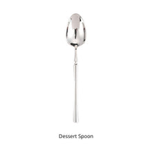 Load image into Gallery viewer, Bright Silver Stainless Steel flatware by Allthingscurated crafted from high-quality stainless steel with a forged construction ensures durability.  It has a bright silver mirror finish that will add a touch of elegance to any meal.  This is a Dessert Spoon.
