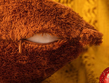 Load image into Gallery viewer, Close-up of plush cushion cover with a zipper, on a yellow textured background.  The Velour Maple Leaf Cushion Cover by Allthingscurated is a beautiful way to bring the warmth of fall into your home. With its elegant tufted pumpkin design and soft velour fabric, it offers both comfort and style. Perfect for autumn and Thanksgiving, this decorative pillow adds a cozy, inviting touch to any space.
