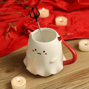 Cute Devil Mug by Allthingscurated features a devil design complete with red horns and tail, and even comes with a stirrer designed as a trident. Perfect for your personal cup or as a gift for friends and colleagues during Halloween season.