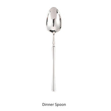 Load image into Gallery viewer, Bright Silver Stainless Steel flatware by Allthingscurated crafted from high-quality stainless steel with a forged construction ensures durability.  It has a bright silver mirror finish that will add a touch of elegance to any meal.  This is a Dinner Spoon.
