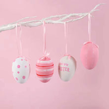 Load image into Gallery viewer, These vibrant, charming Easter eggs by Allthingscurated are a must-have for adding a pop of color to your home décor. Each one is HAND-PAINTED with dots, stripes, words, or in a gorgeous solid color. Come in 3 designs and 6 pieces in a set.
