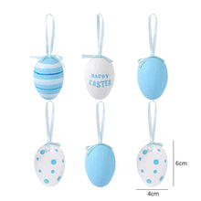 Load image into Gallery viewer, These vibrant, charming Easter eggs by Allthingscurated are a must-have for adding a pop of color to your home décor. Featured here is Design 3 in a combination of solid pastel blue and white eggs with stripes, dots and word designs.
