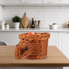 Load image into Gallery viewer, Woven basket shaped like a elephant on a kitchen counter with apples inside by Allthingscurated.
