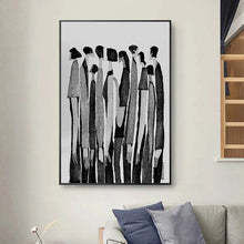 Load image into Gallery viewer, Modern Abstract Figure Art Canvas Print by Allthingscurated featured abstract human silhouettes in black and white is well suited for a contemporary and modern home with a minimalist vibe.
