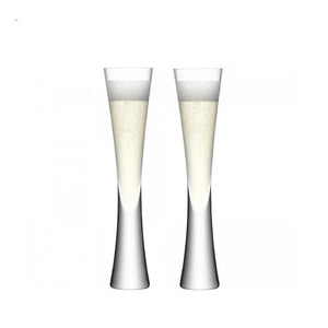 Combining style and functionality, Fion Champagne Flutes by Allthingscurated are hand-crafted from 100% lead-free crystal glass. These elegant flutes boast a sleek, modern, minimalistic design with a weighty base to provide stability and helps to maintain the temperature of your champagne. Comes in a set of 2 or 4 glasses. They are perfect for special occasion and make a stunning wedding gift. This is  2-piece set.