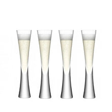 Load image into Gallery viewer, Combining style and functionality, Fion Champagne Flutes by Allthingscurated are hand-crafted from 100% lead-free crystal glass. These elegant flutes boast a sleek, modern, minimalistic design with a weighty base to provide stability and helps to maintain the temperature of your champagne. Comes in a set of 2 or 4 glasses. They are perfect for special occasion and make a stunning wedding gift. This is a 4-piece set.
