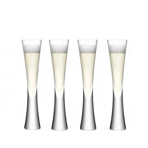 Combining style and functionality, Fion Champagne Flutes by Allthingscurated are hand-crafted from 100% lead-free crystal glass. These elegant flutes boast a sleek, modern, minimalistic design with a weighty base to provide stability and helps to maintain the temperature of your champagne. Comes in a set of 2 or 4 glasses. They are perfect for special occasion and make a stunning wedding gift. This is a 4-piece set.