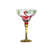 Load image into Gallery viewer, Ibiza Party Cocktail Glasses by Allthingscurated are available in 7 eclectic designs. Each cup is hand-painted and hand drawn to reflect its individual personality and creativity. Each cup has a capacity of 270ml or 9 ounce.  Featured here is Flamingo design.
