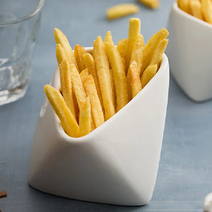 Porcelain French Fries Snack Bowl by Allthingscurated is inspired by the classic design of the French fries food packaging. Perfect for serving fries, the stylish and functional bowl makes your French fries look top-notch when dining at home with steak frites; and add a touch of flair to your casual meals. Come in 2 sizes.