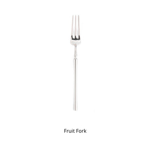 Bright Silver Stainless Steel flatware by Allthingscurated crafted from high-quality stainless steel with a forged construction ensures durability.  It has a bright silver mirror finish that will add a touch of elegance to any meal.  This is a Fruit Fork.