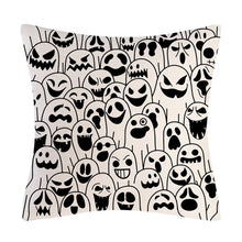 Load image into Gallery viewer, Halloween Ghost and Cat Cushion Cover collection by Allthingscurated is available in 6 unique prints and 4 different sizes.  Add them to your sofa and see them transform your cozy space for the Halloween season in an instant.  Shown here is the mischievous ghosts design.
