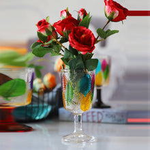 Load image into Gallery viewer, Havana Embossed Leaves Vintage Goblets by Allthingscurated, featuring contrasting multi-colored leaves embossed onto lead-free glass vessel. Charming with a touch of vintage vibe.  You can creatively use this goblet as a mini vase for your favorite blooms to decorate your table.
