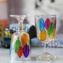 Load image into Gallery viewer, Havana Embossed Leaves Vintage Goblets by Allthingscurated, featuring contrasting multi-colored leaves embossed onto lead-free glass vessel. Charming with a touch of vintage vibe.
