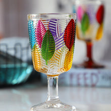 Load image into Gallery viewer, Havana Embossed Leaves Vintage Goblets by Allthingscurated, featuring contrasting multi-colored leaves embossed onto lead-free glass vessel. Charming with a touch of vintage vibe.
