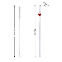 Load image into Gallery viewer, Glass Drinking Straws with embellished heart by Allthingscurated are made of high-quality, food-grade borosilicate glass. Comes in a set of 6 drinking straws with 2 cleaning brushes. The styish and charming straws are perfect for Valentine’s Day celebration, Ladies’ Night gatherings and even Weddings.
