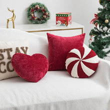 Load image into Gallery viewer, Holiday Pillows and Covers collection by Allthingscurated comes in an array of decorative pillows and covers in festive colors of red, white, beige and fun shapes. These include pillows in the shape of a heart, candy cane and peppermint. Sewn of luxurious fabric with a soft touch and in tufted playful designs. Pillows are available in varying sizes according to design and square pillow covers measure 45 by 45cm or 17.6 by 17.6 inches.
