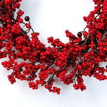 Load image into Gallery viewer, This beautiful Holly Berries Wreath by Allthingscurated features the significant holly berries, a traditional symbol of Christmas that will decorate your door or wall for the upcoming holiday celebration.  Wreath measures 45cm or 17.6 inches in diameter.
