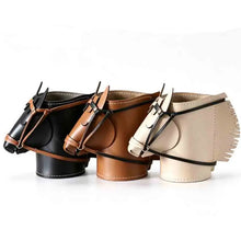 Load image into Gallery viewer, Featured here is a set of three horse head-shaped organizers in black, brown and beige, arranged side by side on a white background.
