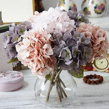 Load image into Gallery viewer, Silk Hydrangeas by Allthingscurated are made of premium quality silk that feature realistic looking flowers that are perfect for home décor and wedding venue decoration. Create a stunning display with 8 lovely colors available and add a touch of beauty and elegance to any space. 
