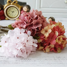Load image into Gallery viewer, Silk Hydrangeas by Allthingscurated are made of premium quality silk that feature realistic looking flowers that are perfect for home décor and wedding venue decoration. Create a stunning display with 8 lovely colors available and add a touch of beauty and elegance to any space. 
