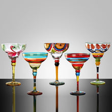 Load image into Gallery viewer, Ibiza Party Cocktail Glasses by Allthingscurated are available in 7 eclectic designs. Each cup is hand-painted and hand drawn to reflect its individual personality and creativity.  Each cup has a capacity of 270ml or 9 ounce.
