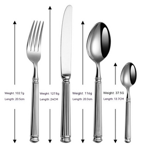 Julius Silver Stainless Steel Flatware Sets by Allthingscurated are crafted from high-quality 18/10 stainless steel. The weighty and solid construction provides a luxurious feel, while the Roman column handle design adds a touch of elegance. The mirror polished surface reflects a bright and shiny finish, adding a touch of sophistication to any table. Place setting for one includes 1 Dinner Fork, 1 Dinner Knife, 1 Dinner Spoon and 1 Teaspoon.