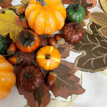 Load image into Gallery viewer, Autumn Maple Leaf Placemat and Table Runner by Allthingscurated featured detailed embroidery design of maple leaves in a beautiful spectrum of colors from light brown, to orangey and reddish hues. Perfect for creating a stunning autumnal table setting and adding a refined autumn touch to your living space and autumn-themed home décor.
