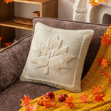 Load image into Gallery viewer, The Velour Maple Leaf Cushion Cover by Allthingscurated is a beautiful way to bring the warmth of fall into your home. With its elegant tufted pumpkin design and soft velour fabric, it offers both comfort and style. Perfect for autumn and Thanksgiving, this decorative pillow adds a cozy, inviting touch to any space. Seen here is the cushion cover in Beige.
