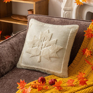 The Velour Maple Leaf Cushion Cover by Allthingscurated is a beautiful way to bring the warmth of fall into your home. With its elegant tufted pumpkin design and soft velour fabric, it offers both comfort and style. Perfect for autumn and Thanksgiving, this decorative pillow adds a cozy, inviting touch to any space. Seen here is the cushion cover in Beige.
