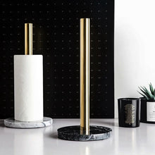 Load image into Gallery viewer, Marble Base Kitchen Paper Towel Holders by Allthingscurated feature an elegant design with a high-quality marble base that comes round and hexagonal shapes. These holders are exudes sophistication and luxury. The functional and practical design keeps your paper towel in place for easy accessibility. Comes in marble gray and black.
