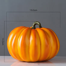 Load image into Gallery viewer, Faux Pumpkins Decor by Allthingscurated. These charming and realistic ornamental pumpkins come in 3 sizes. Perfect for your holidays and fall decoration, making your home extra cozy and warm this Thanksgiving and Halloween.  Featured here is a medium size measuring 14cm or 5.5 inches in height and 19cm or 7.4 inches in length.
