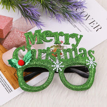 Load image into Gallery viewer, These Christmas Party Glasses by Allthingscurated are the perfect fun accessory for festive parties and gatherings during the holiday season. Their unique design and cheerful holiday style make them great props for creating memorable moments an happy Instagram posts to capture the joy of the season. Featured here is Merry Green design.
