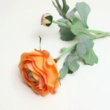 Load image into Gallery viewer, Silk Ranunculus by Allthingscurated are perfect for creating stunning table displays and wedding bouquets. Come in 4 beautiful colors, they add a touch of timelessness and beauty to every home.  Refresh your living space effortlessly with these gorgeous florals that come in a pack of 4 stalks. Seen here is blossom in Orange.
