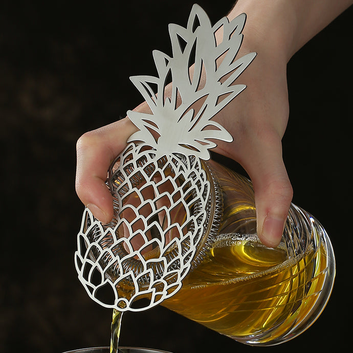 Pineapple Hawthorne Strainer by Allthingscurated.  An essential bar tool to filter out ice and any solid ingredients from your drink before serving. Measuring 18cm or 7 inches in length and 10cm or 4 inches in width. Made of stainless steel.