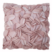 Load image into Gallery viewer, Spliced Petals Decorative Cushion Cover by Allthingscurated will create an elegant and luxurious atmosphere in your home. Each cover featured individually hand-sewn petals using splicing technique to create a unique layered texture, giving your interior an inviting but sophisticated touch. Mix and match easily with other cushions to for a stunning, textured effect. Featured here is the cover in Pink.
