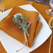 Load image into Gallery viewer, Pumpkin Orange Linen Napkins by Allthingscurated come in a set of 4 piece. Designed in classic square shape measuring 40cm by 40cm or approximately 16 inches by 16 inches.
