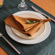 Load image into Gallery viewer, Pumpkin Orange Linen Napkins by Allthingscurated come in a set of 4 piece. Designed in classic square shape measuring 40cm by 40cm or approximately 16 inches by 16 inches.
