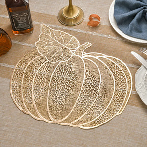 Pumpkin Vinyl Placemats by Allthingscurated are designed with perforated hollow patterns to create a unique texture and add dimension to your table setting. Made from durable PVC vinyl, they are stain-resistant and easy to maintain. Perfect for Thanksgiving and Halloween celebrations. 