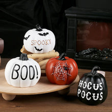 Load image into Gallery viewer, Halloween Pumpkin Tabletop Ornaments by Allthingscurated are the perfect additions to enhance the spooky ambience of your Halloween décor. Great for dressing up your dining table for a spooky gathering or simply pile them up on your mantels or tabletops as fun decorations for the season. Available in 4 different pumpkin designs.
