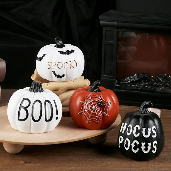 Halloween Pumpkin Tabletop Ornaments by Allthingscurated are the perfect additions to enhance the spooky ambience of your Halloween décor. Great for dressing up your dining table for a spooky gathering or simply pile them up on your mantels or tabletops as fun decorations for the season. Available in 4 different pumpkin designs.