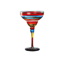 Load image into Gallery viewer, Ibiza Party Cocktail Glasses by Allthingscurated are available in 7 eclectic designs. Each cup is hand-painted and hand drawn to reflect its individual personality and creativity. Each cup has a capacity of 270ml or 9 ounce. Featured here is Red Swirl design.
