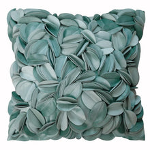 Load image into Gallery viewer, Spliced Petals Decorative Cushion Cover by Allthingscurated will create an elegant and luxurious atmosphere in your home. Each cover featured individually hand-sewn petals using splicing technique to create a unique layered texture, giving your interior an inviting but sophisticated touch. Mix and match easily with other cushions to for a stunning, textured effect. Featured here is the cover in Sage.
