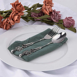 Skeleton Fork and Spoon by Allthingscurated offer a frightful but fun experience in your next dinner party. Crafted from stainless steel.