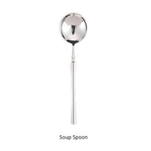 Load image into Gallery viewer, Bright Silver Stainless Steel flatware by Allthingscurated crafted from high-quality stainless steel with a forged construction ensures durability.  It has a bright silver mirror finish that will add a touch of elegance to any meal.  This is a Soup Spoon.
