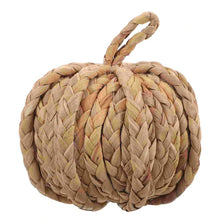 Load image into Gallery viewer, This Woven Straw Pumpkin by Allthingscurated is hand-woven with natural hyacinth straw. It is the perfect ornament to complement your autumn aesthetic and create a cozy and warm touch to any space.
