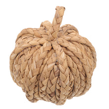 Load image into Gallery viewer, This Woven Straw Pumpkin by Allthingscurated is hand-woven with natural hyacinth straw. It is the perfect ornament to complement your autumn aesthetic and create a cozy and warm touch to any space.
