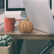 Load image into Gallery viewer, This Woven Straw Pumpkin by Allthingscurated is hand-woven with natural hyacinth straw. It is the perfect ornament to complement your autumn aesthetic and create a cozy and warm touch to any space.
