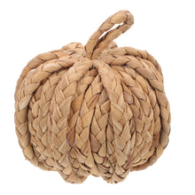 Load image into Gallery viewer, This Woven Straw Pumpkin by Allthingscurated is hand-woven with natural hyacinth straw. It is the perfect ornament to complement your autumn aesthetic and create a cozy and warm touch to any space.
