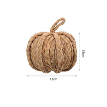 Load image into Gallery viewer, This Woven Straw Pumpkin by Allthingscurated is hand-woven with natural hyacinth straw. It is the perfect ornament to complement your autumn aesthetic and create a cozy and warm touch to any space.
